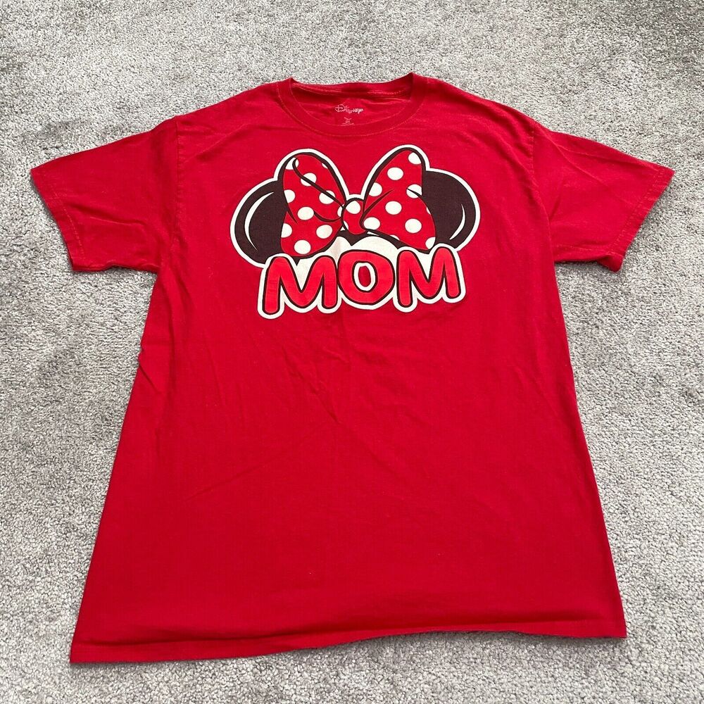 Disney Minnie Mouse Graphic T-Shirt Womens Medium Red Crew Neck Cotton Mom Tee